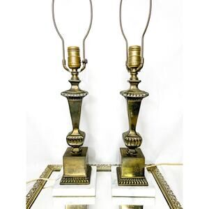 Set Of Vintage Heavy Brass Lamp with Marble Base